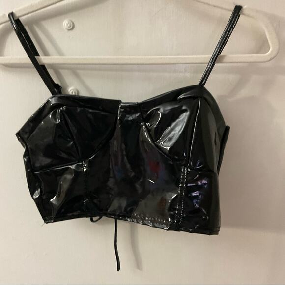 PrettyLittleThing Black Vinyl Extreme Two Piece Set 4/6 Goth Rocker Cosplay Punk - Picture 3 of 16